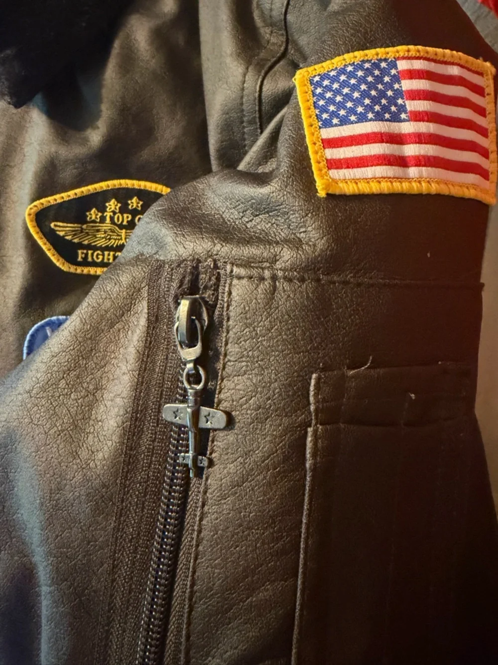 Boys Brown Bomber Jacket with Patch Details